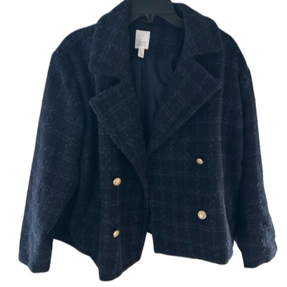 Lauren Conrad Double Breasted Peacoat Jacket--Navy Tweed--Size XL--MSRP $78 - Picture 3 of 7
